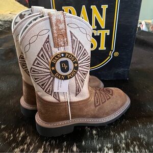 Dan Post‎ Lil' Kite Days Western Cowboy Boots Girls Square Toe Tan White NIB